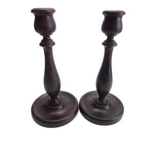 Vintage Early 1900 Mid Century Wood Turned Candle Holder Set